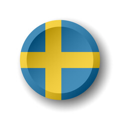 Sweden flag - 3D circle button with dropped shadow. Vector icon.