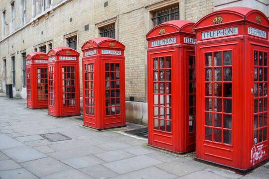 Traditional red phone booths in London