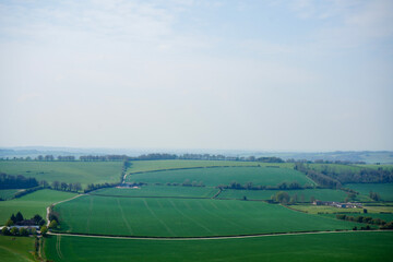 View over green farm fields in the south of England