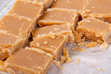 Close up on homemade sugar cream square canadian sweet dessert