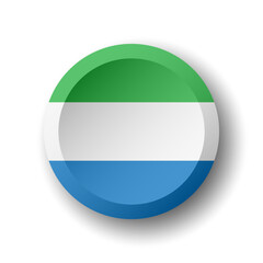 Sierra Leone flag - 3D circle button with dropped shadow. Vector icon.