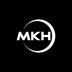 MKH letter logo design with black background in illustrator, cube logo, vector logo, modern alphabet font overlap style. calligraphy designs for logo, Poster, Invitation, etc.