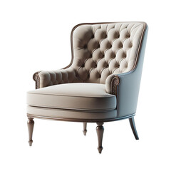 Side view of luxury premium cream color chair soft cushion with transparent background 