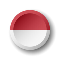 Monaco flag - 3D circle button with dropped shadow. Vector icon.