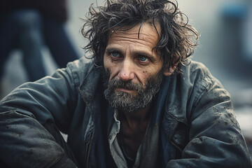 Obraz premium Generative AI picture of desperate homeless person man woman child poor helpless in the street