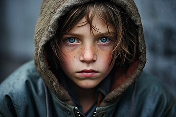 Generative AI picture of desperate homeless person man woman child poor helpless in the street