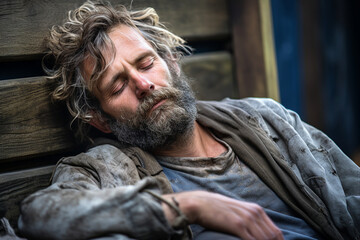 Obraz premium Generative AI picture of desperate homeless person man woman child poor helpless in the street