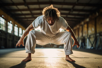 Generative AI picture of experienced karate fighter club martial arts traditional clothes training