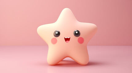 cute star character isolated on pastel background with copy space. 3d style