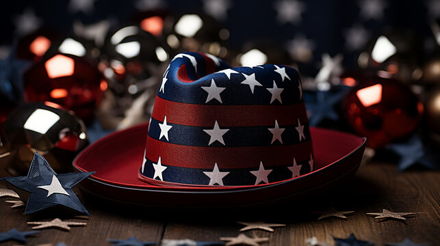 American holiday hat on a wooden table
