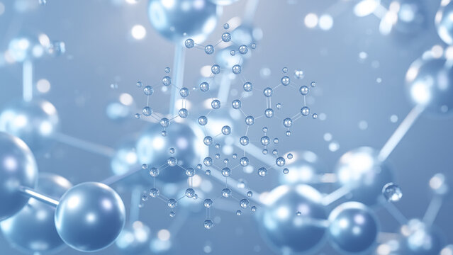 midostaurin molecular structure 3d, flat model, protein kinase inhibitor, structural chemical formula view from a microscope