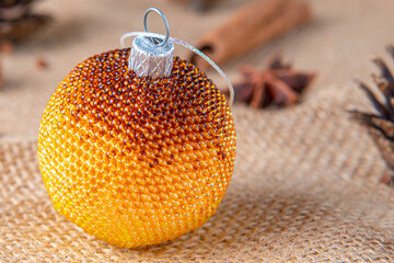 Exquisite handmade Christmas bubble toy from beads, also known as a Christmas globe or Christmas bulb, is a part of holiday decor.