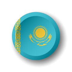 Kazakhstan flag - 3D circle button with dropped shadow. Vector icon.