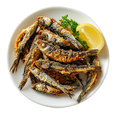 Korean food : Fried anchovies on a white background PNG