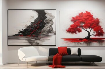 modern living room with sofa and wall arts