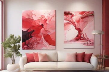 modern living room with red and pink color theme