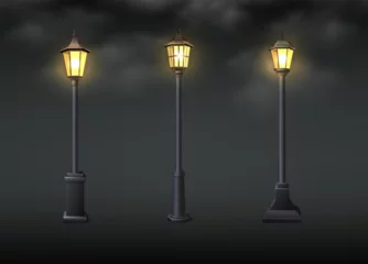Poster 3d realistic vector icon illustration. Old street lights with smoke dark effect. © Real Vector