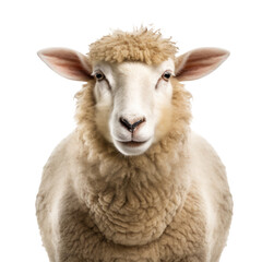 Portrait of a sheep, wool, transparent or isolated on white background