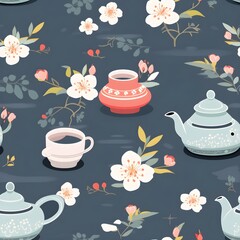 Tea Ceremony Tranquility with seamless pattern