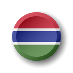 Gambia flag - 3D circle button with dropped shadow. Vector icon.