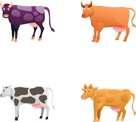 Cattle icons set cartoon vector. Domestic milk animal. Cow, agriculture