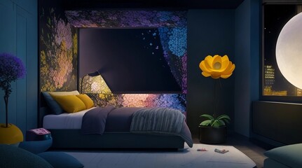  Vibrant Flower Design in a Cartoon-Styled Bedroom