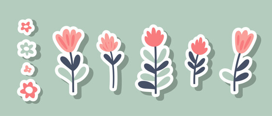 Set of floral elements. Beautiful romantic flower collection hand drawn floral bouquets, flower compositions flat style trendy Vector design isolated on white background. Simple Abstract 