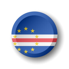 Cape Verde flag - 3D circle button with dropped shadow. Vector icon.