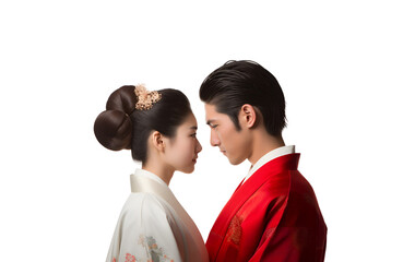 An Asian Valentine’s Day: The Journey of a Traditional Japanese Couple, Isolated on Transparent Background, PNG