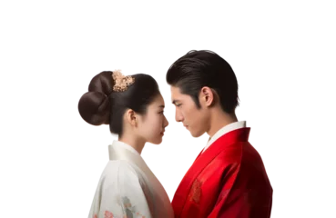 Fotobehang An Asian Valentine’s Day: The Journey of a Traditional Japanese Couple, Isolated on Transparent Background, PNG © Only Best PNG's