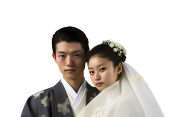 Traditional Japanese Couple: An Asian Valentine’s Day to Remember, Isolated on Transparent Background, PNG