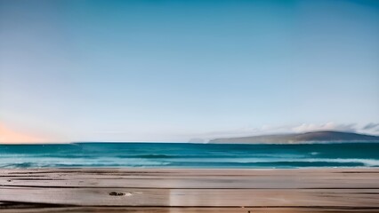 Fototapeta na wymiar a table on top of a sandy beach, , soft-sanded coastlines, artistic interpretation, seaside, crisp smooth lines. generative ai