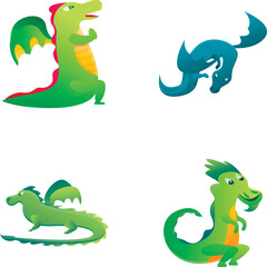 Cartoon dragon icons set cartoon vector. Colorful little dragon. Cartoon character