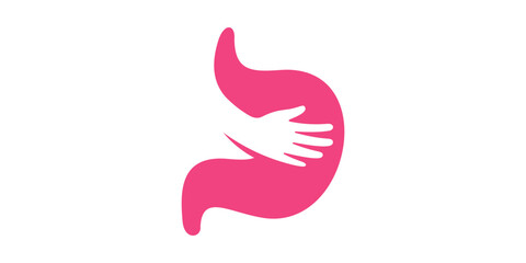 logo design combination of stomach shape with hand, stomach health logo.