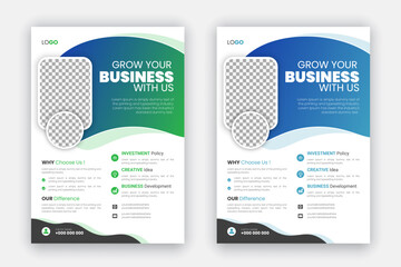Modern and professional business flyer design set, travel tourist brochure template, A4 size annual report, magazine, poster, corporate and minimalist layout with green and blue gradient color shapes