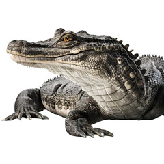 Fototapeta premium Close-up of a crocodile isolated on white, transparent background