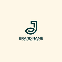 Abstract letter J and leaf logo. Flat vector logo design template element.