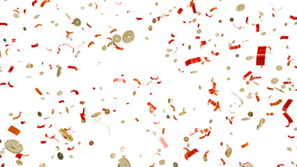 A 3D illustration of falling golden ingots, coins, and confetti, symbolizing the jackpot or success and luck concept in Asian culture, presented in a digital format.