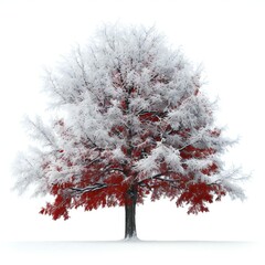 Tree covered with hoarfrost isolated on white background