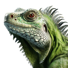 Fototapeta premium Green iguana close-up isolated on white, transparent background