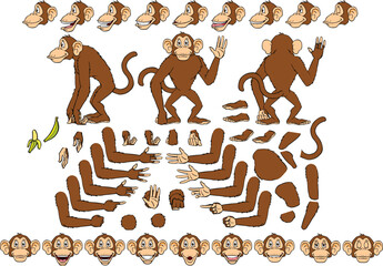 Vector cartoon style monkey character for animation. Different emotions, gestures and poses. Isolated vector illustration. © Samad