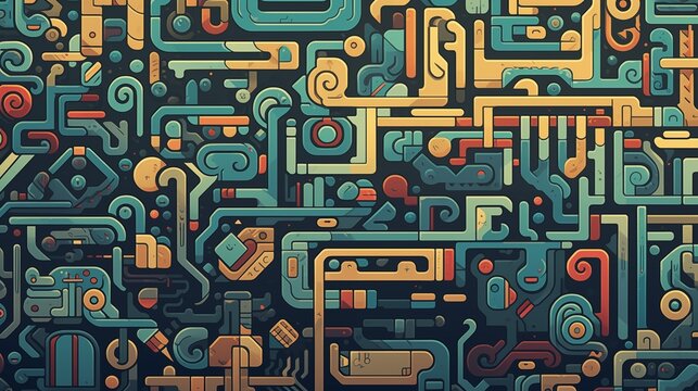 Futuristic game scene, Abstract Pipes Background. Games, Technology and Steam punk pattern. Game background with labyrinth. Retro game