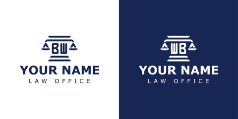 Letter BW and WB Legal Logo, suitable for any business related to lawyer, legal, or justice with BW or WB initials