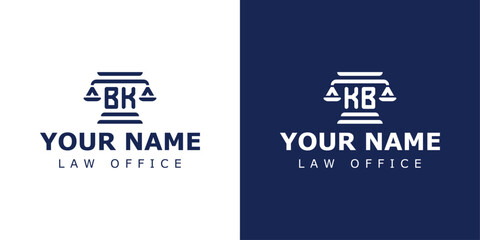 Letter BK and KB Legal Logo, suitable for any business related to lawyer, legal, or justice with BK or KB initials