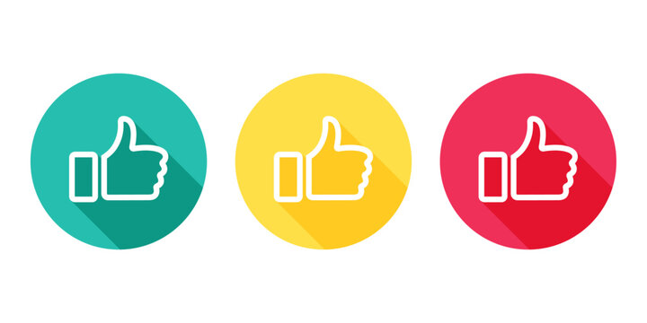 Thumbs up icon in green, yellow, and red color. Like symbol.