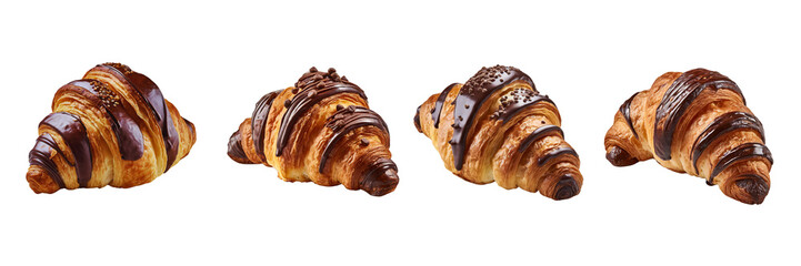 Set of Image of delicious chocolate croissants, illustrations, isolated over on transparent background