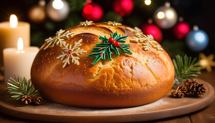 Le beau pain de Noël est décoré