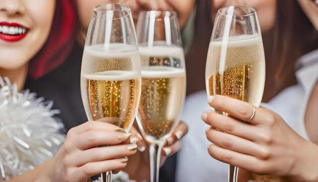 Les amis boivent du champagne pour c&eacute;l&eacute;brer le nouvel an