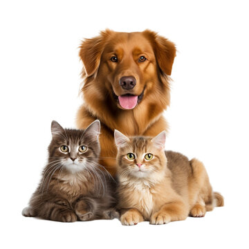 Cats and dog friends isolated on transparent background