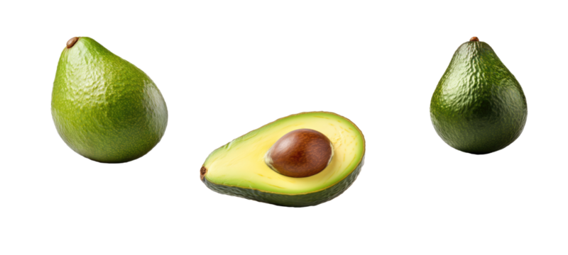 set of avocados isolated on white or transparent png